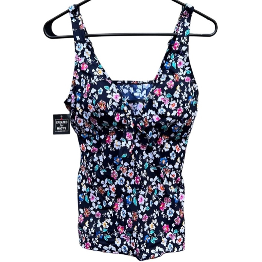 NWT Swim Solutions Bow Front Tankini Swim Top Vintage Daisy Size 10